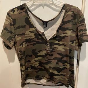 Camo Crop Top w/ Quarter Zip